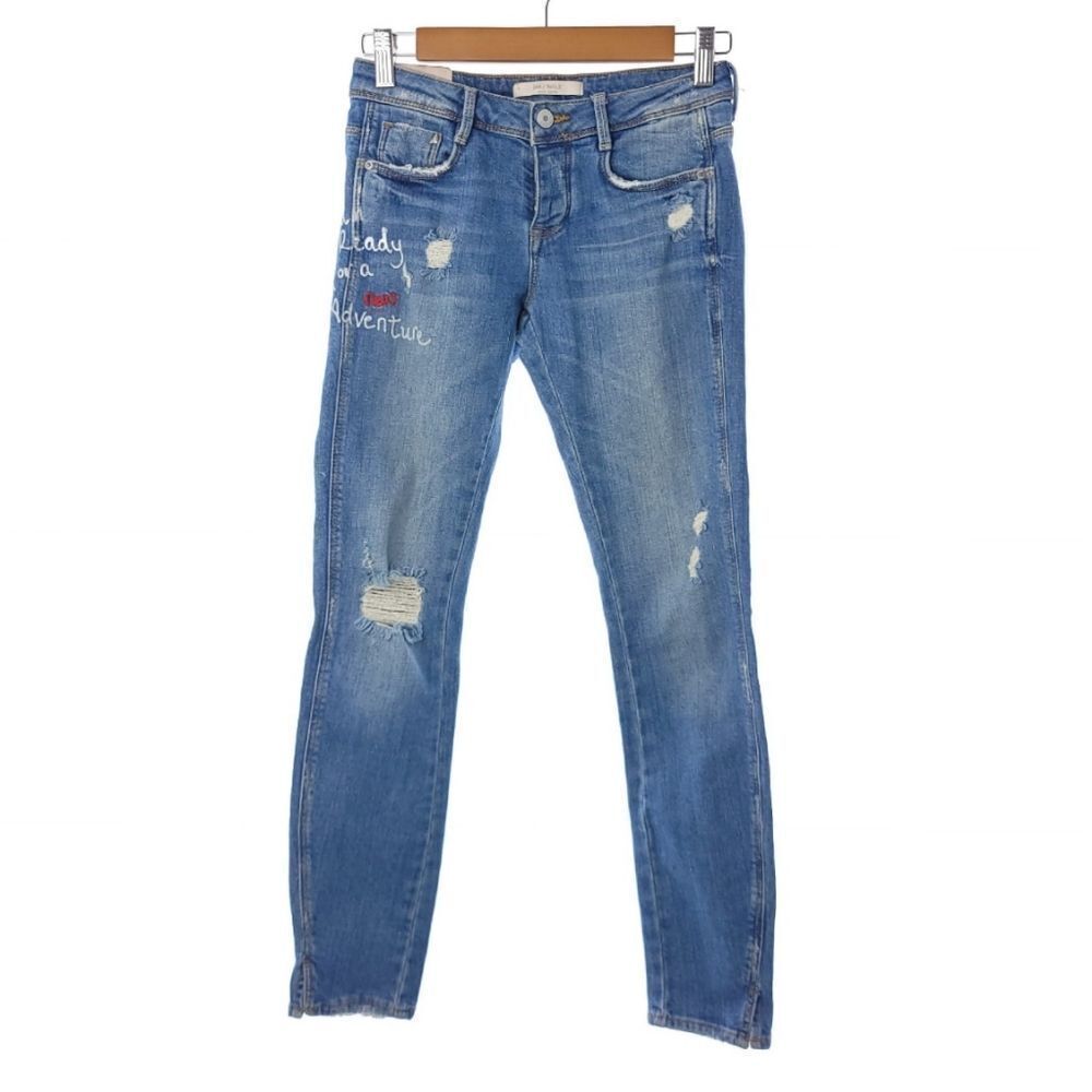 Zara Trafaluc Skinny Jeans Button Fly Womens Size 2 Blue